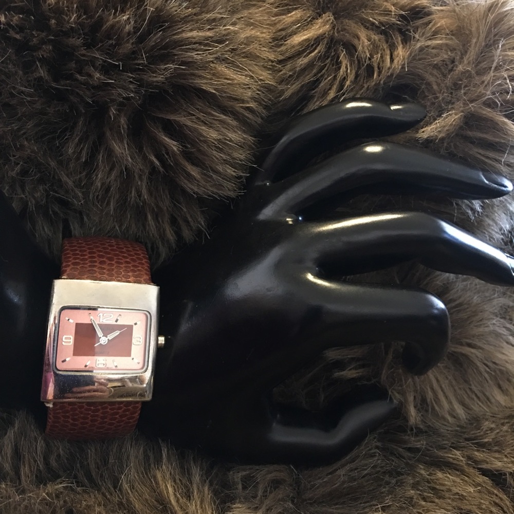 Ladies Magna brown faux snake wide cuff watch
